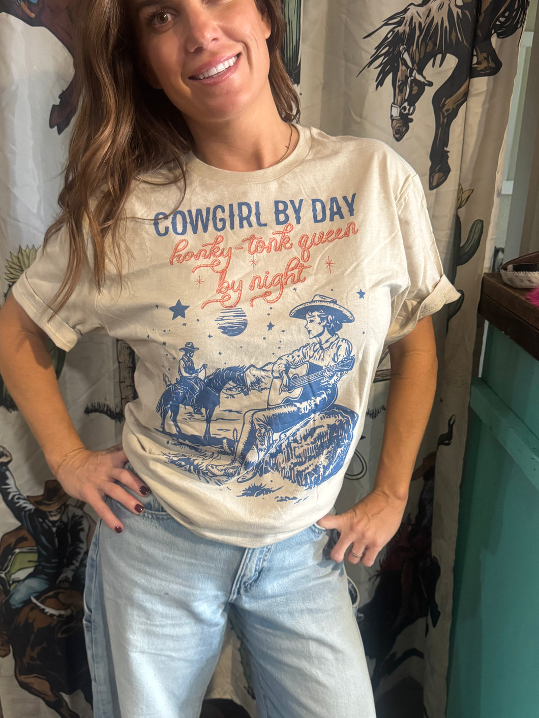 “Cowgirl by Day, Honky Tonk Queen by Night” Graphic Tee